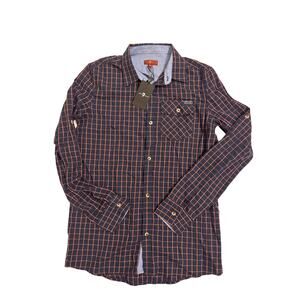 NWT 7 For All Mankind Boys Button Down Shirt Navy/Orange Pattern Size XL